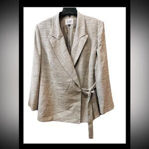 NWOT Le Suit branded wrap blazer in a textured grey fabric Sz 22 W